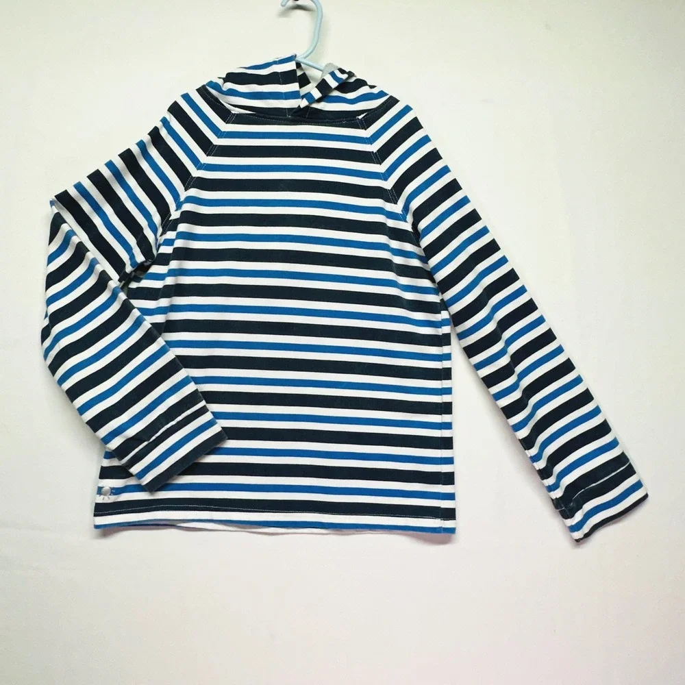 Generation Joy Blue Nautical Striped Hoodie Lined Hood Little Boys Large 4/5 6/7